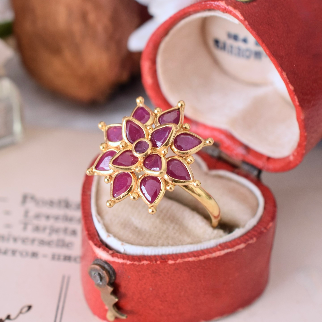 Modern 22ct Yellow Gold And Ruby Daisy Ring