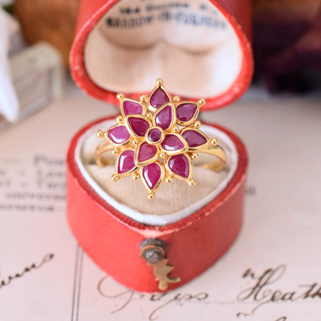 Modern 22ct Yellow Gold And Ruby Daisy Ring