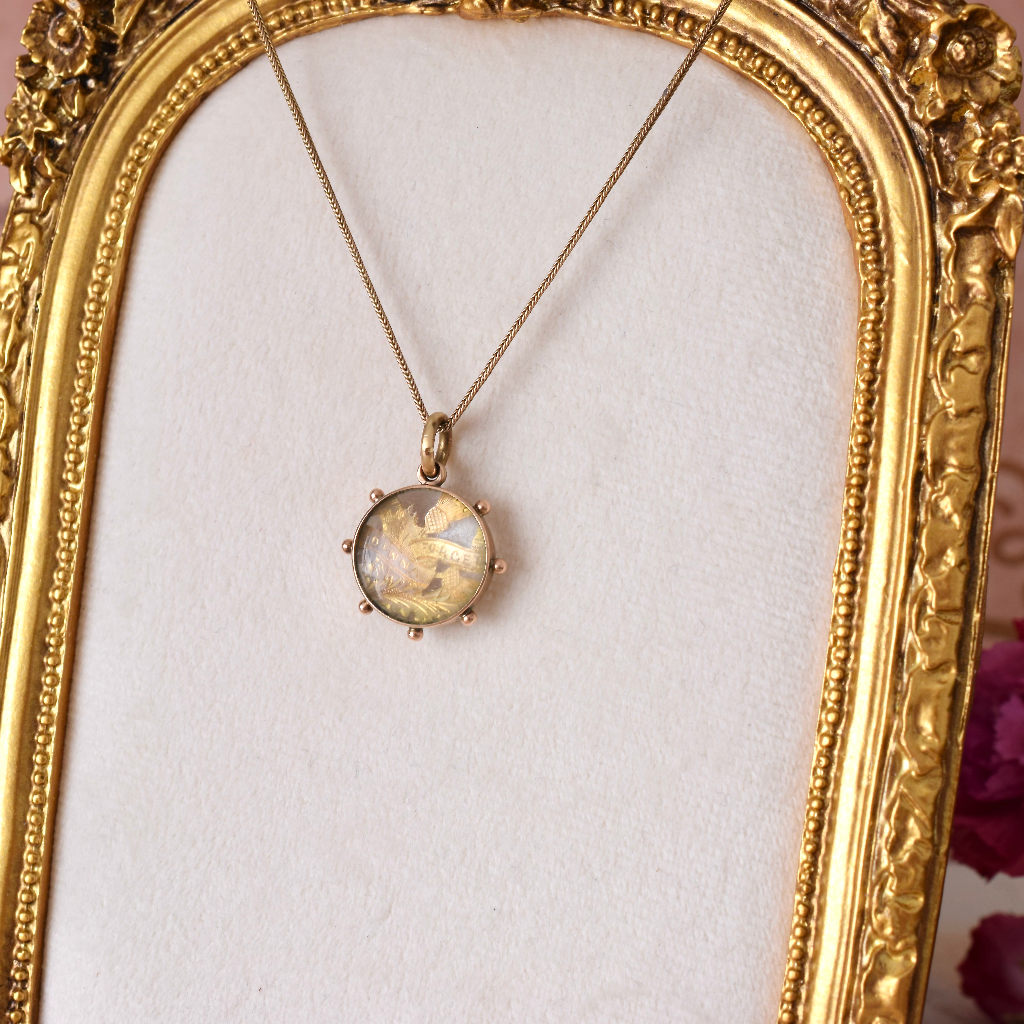 Antique Edwardian 9ct Rose Gold And Rock Crystal ‘Dinna Forget’ Pendant/Charm