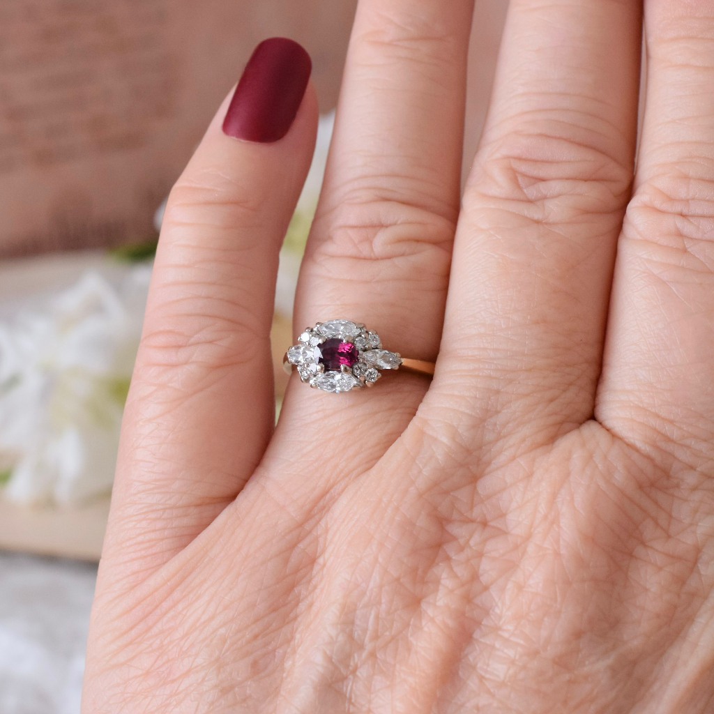Modern 18ct Yellow Gold Natural Red Spinel And Diamond Ring