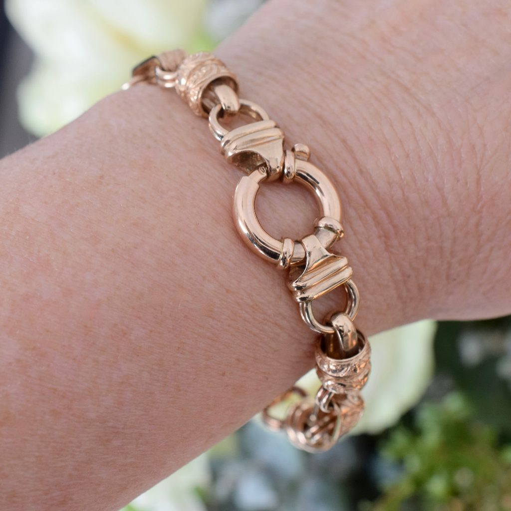 Modern 9ct Rose Gold Fancy Floral ‘Rollo’ Link Bracelet 26 Grams