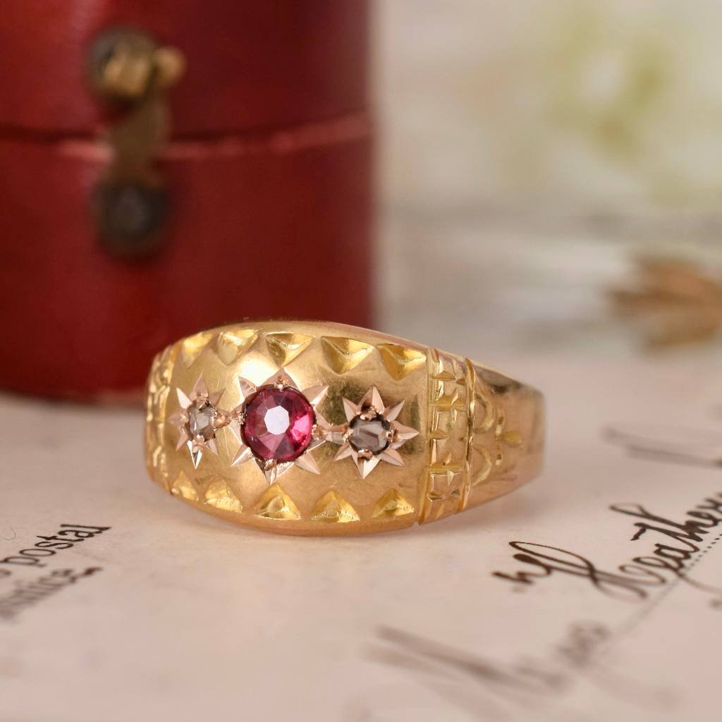 Antique Australian 15ct Yellow Gold Rose Cut Diamond And Paste Ring Circa 1890