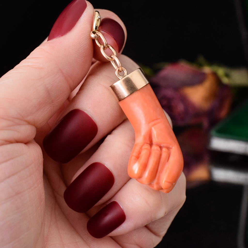 Antique 15ct Gold And Coral Figa Pendant/Charm