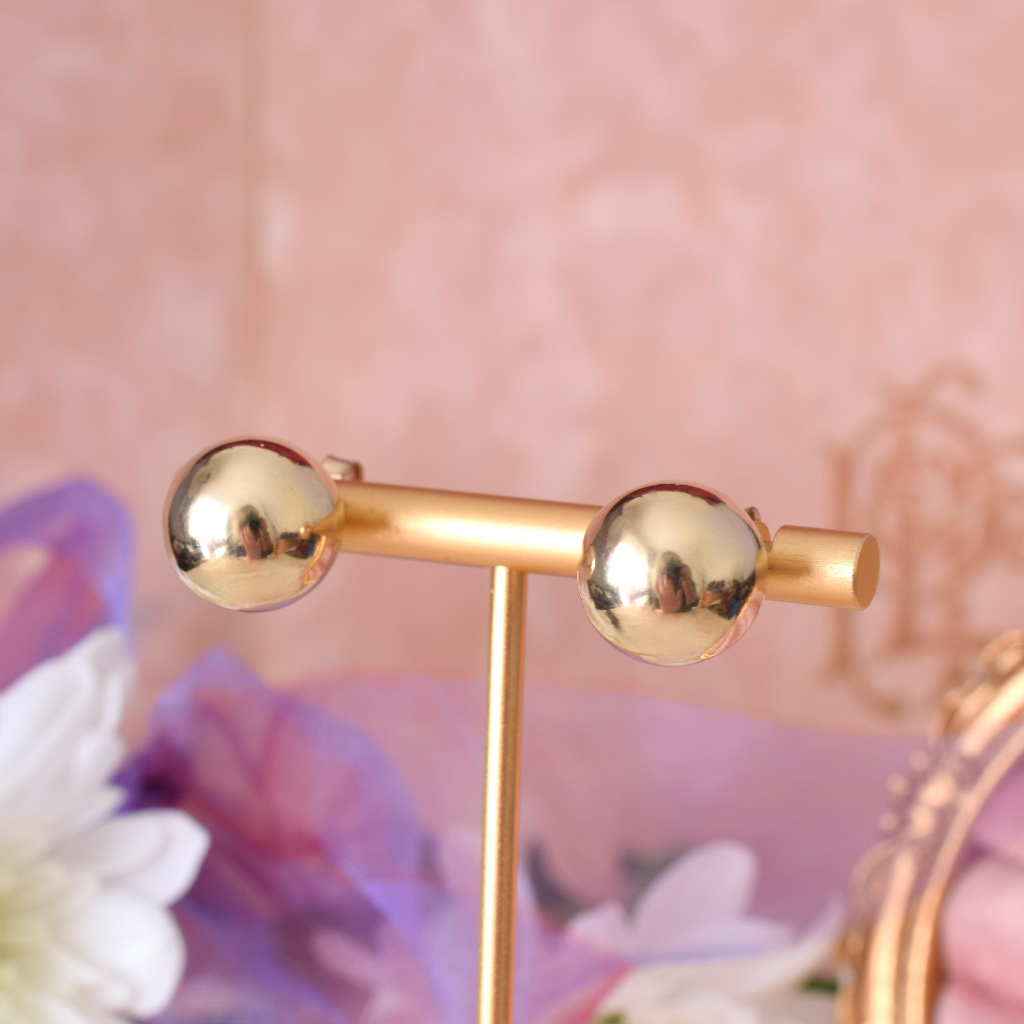 Modern 9ct Yellow Gold ‘Euro Ball’ Stud Earrings
