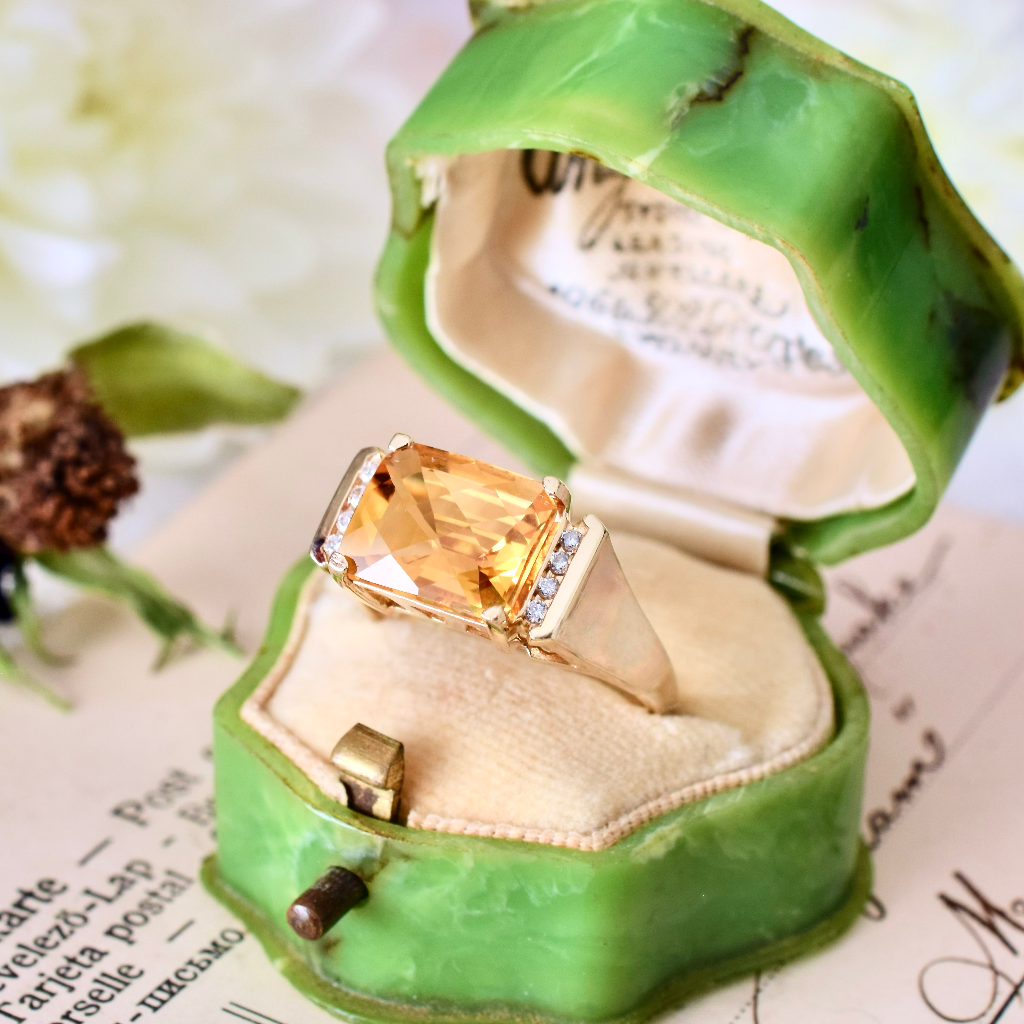 Modern 9ct Yellow Gold Citrine And Diamond Ring