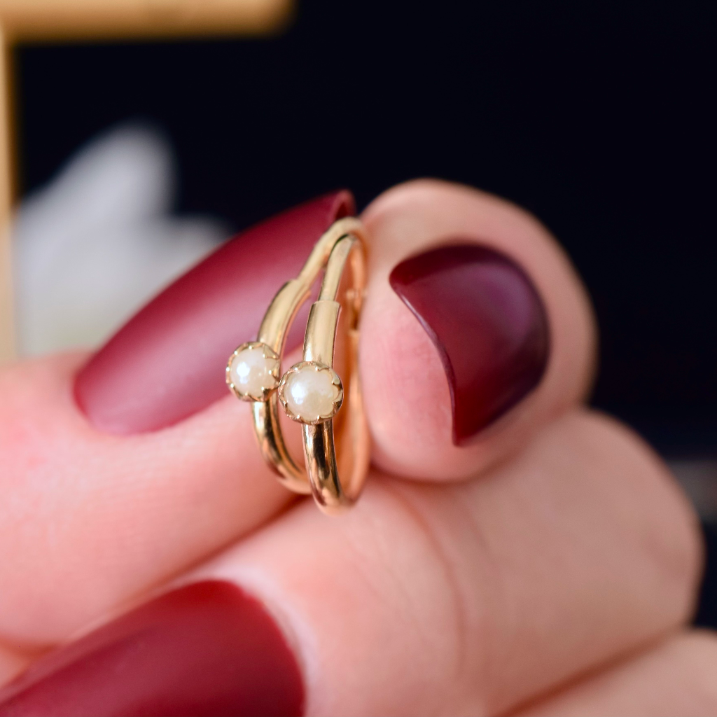 Modern Italian 9ct Yellow Gold And Tiny Pearl Earrings - UnoAErre