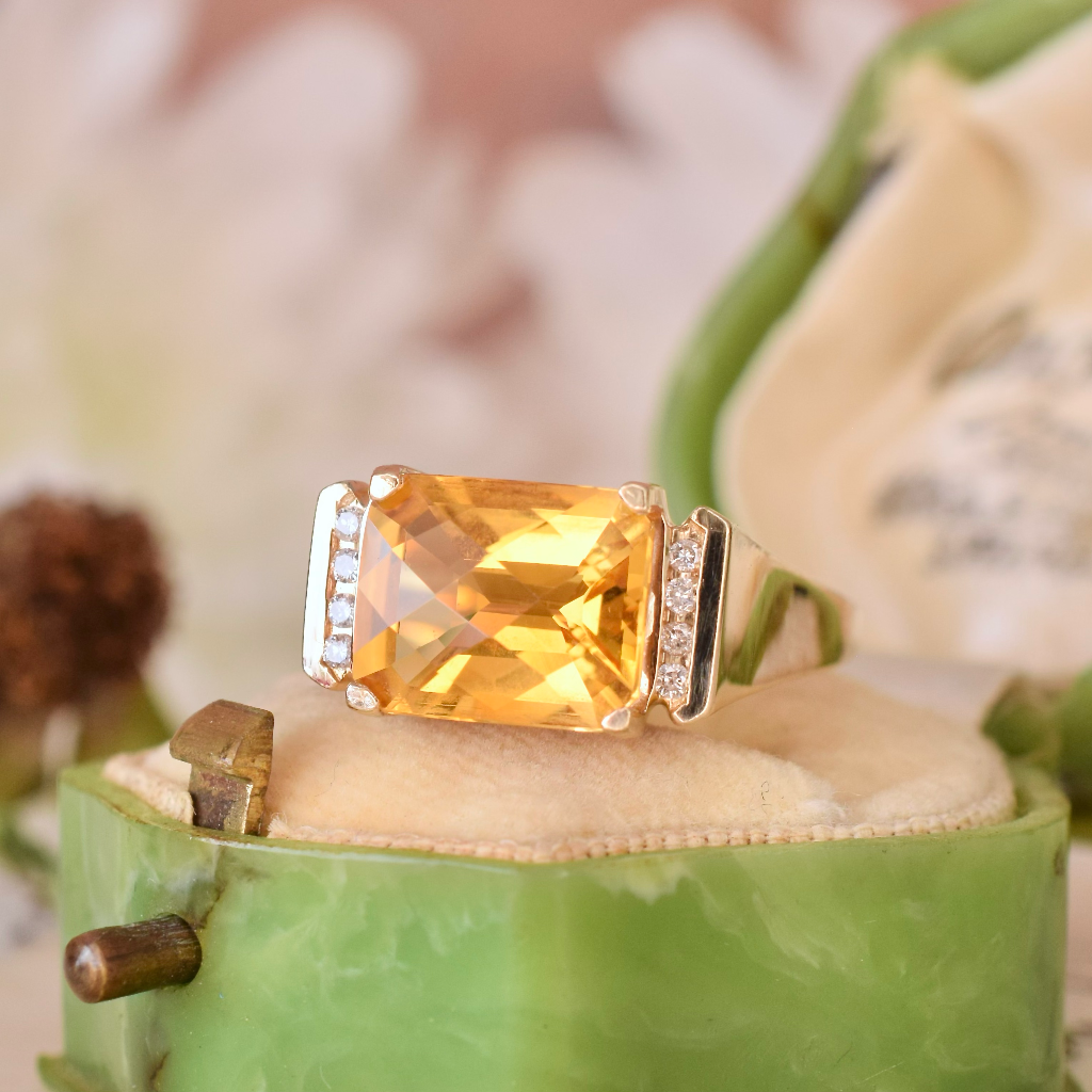 Modern 9ct Yellow Gold Citrine And Diamond Ring