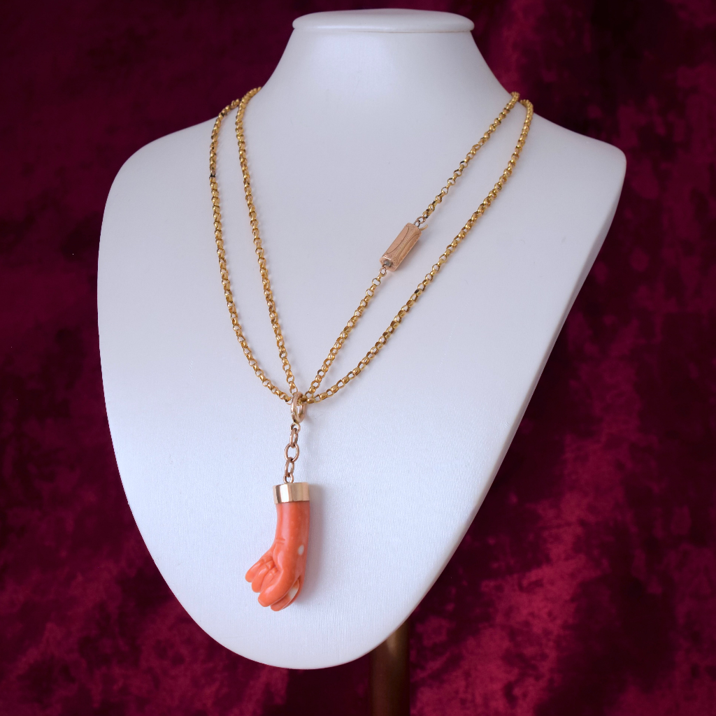 Antique 15ct Gold And Coral Figa Pendant/Charm