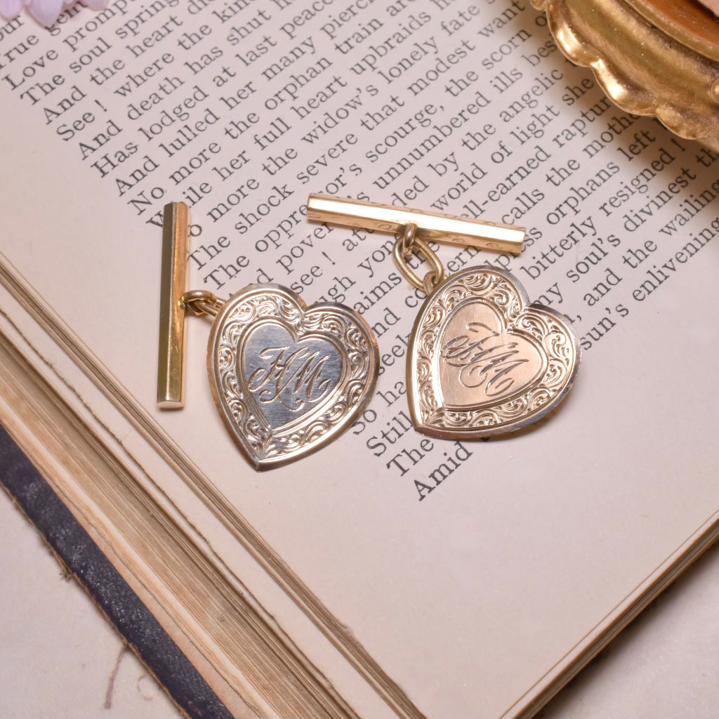 Antique Australian Edwardian Era 9ct Yellow Gold ‘Heart’ Ladies Cufflinks Circa 1910