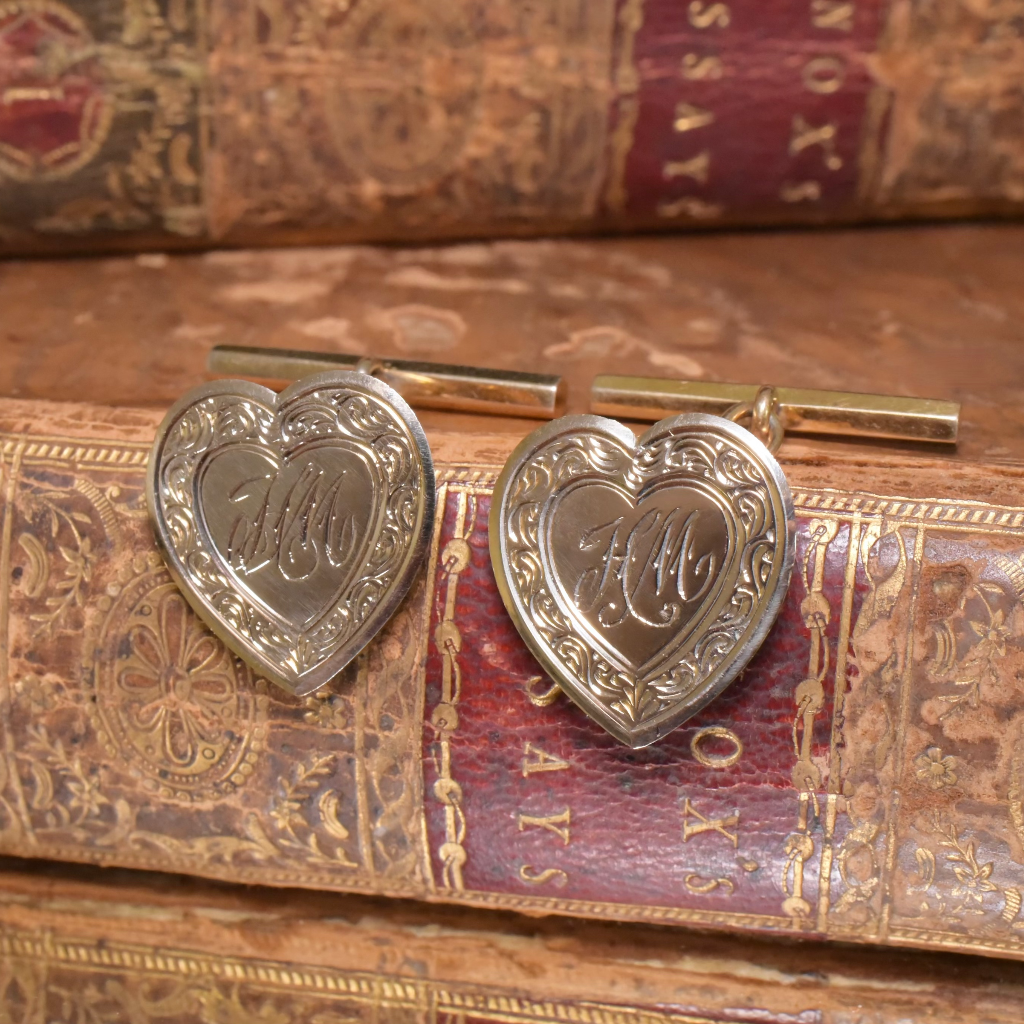 Antique Australian Edwardian Era 9ct Yellow Gold ‘Heart’ Ladies Cufflinks Circa 1910