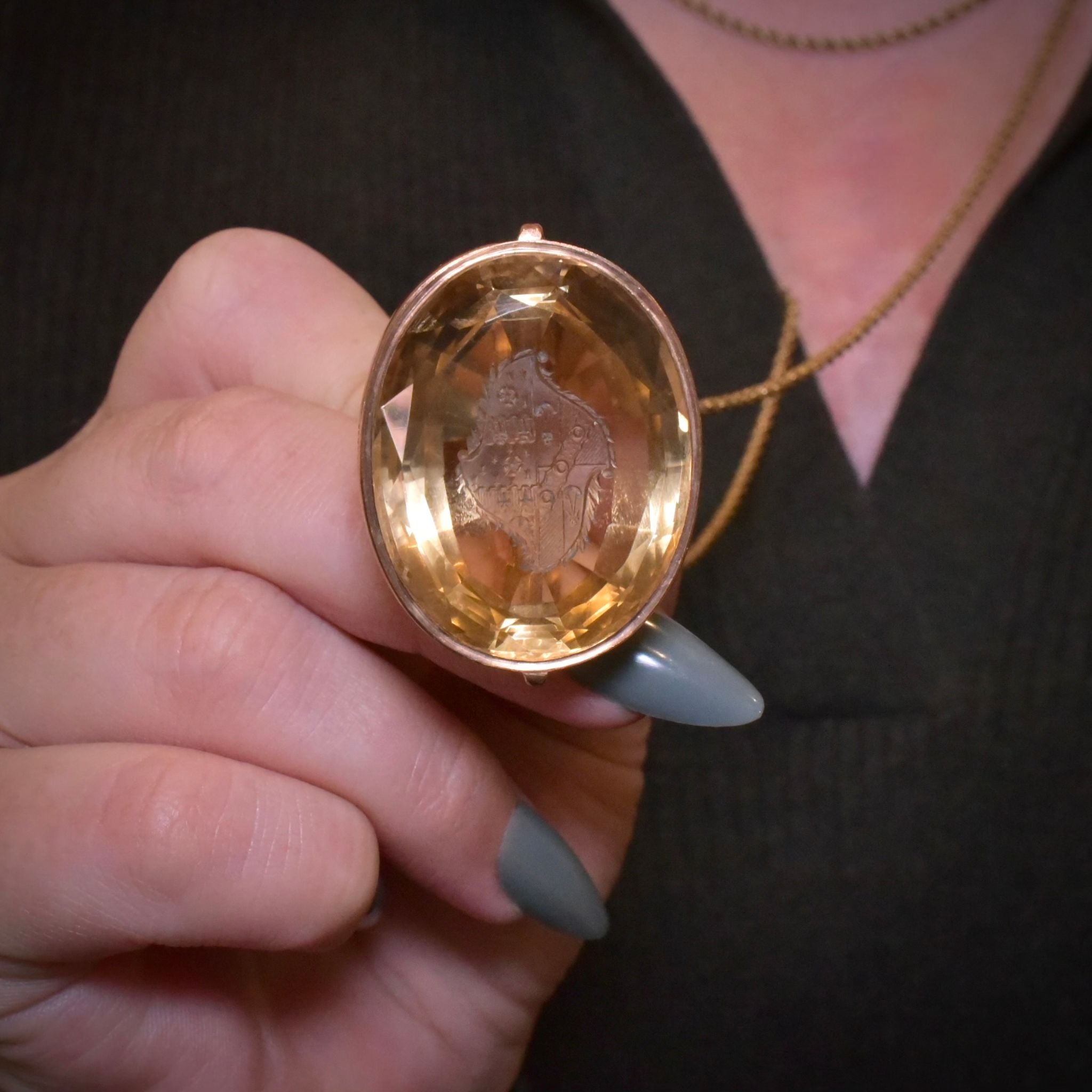 Important Antique Late Victorian/Early Edwardian 9ct Rose Gold And Citrine Intaglio Fob/Pendant Circa 1890-1905