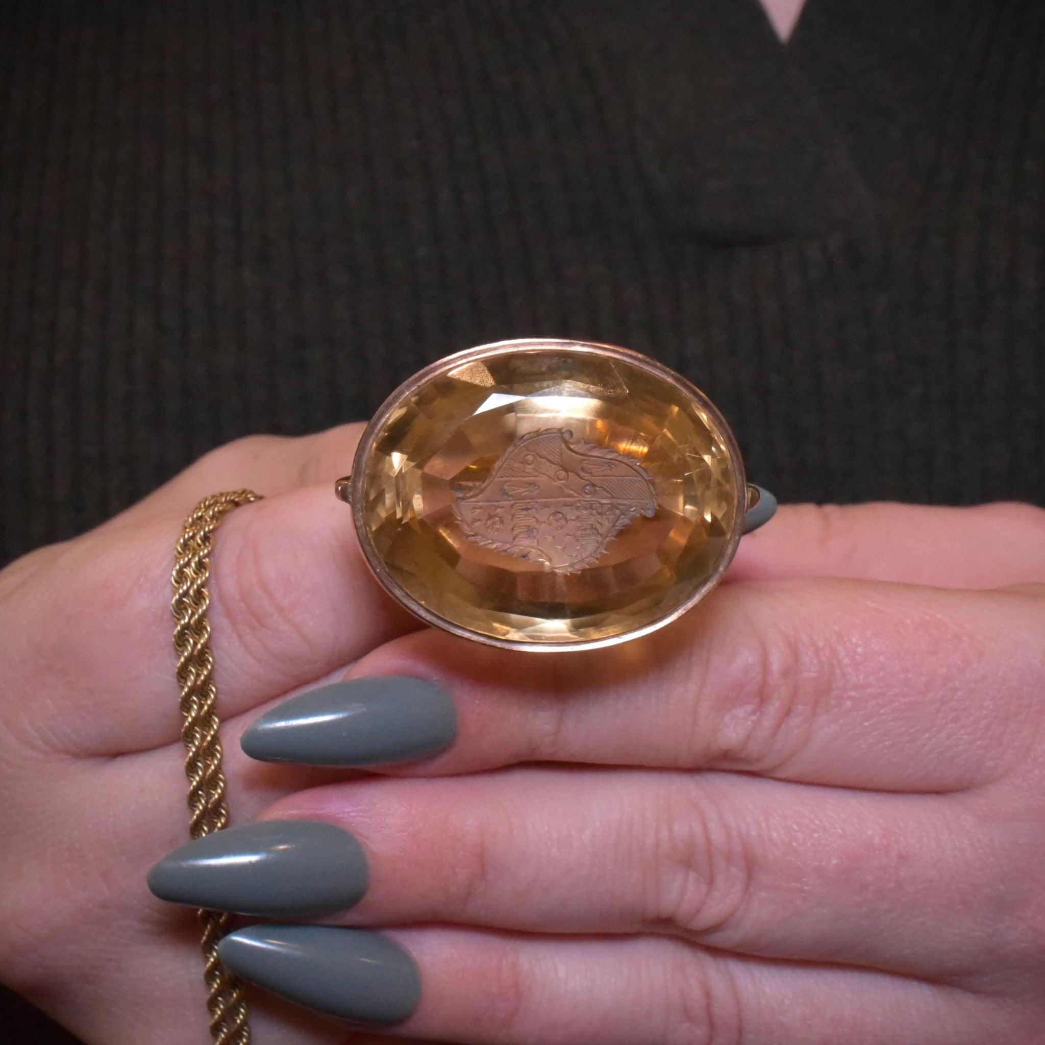Important Antique Late Victorian/Early Edwardian 9ct Rose Gold And Citrine Intaglio Fob/Pendant Circa 1890-1905
