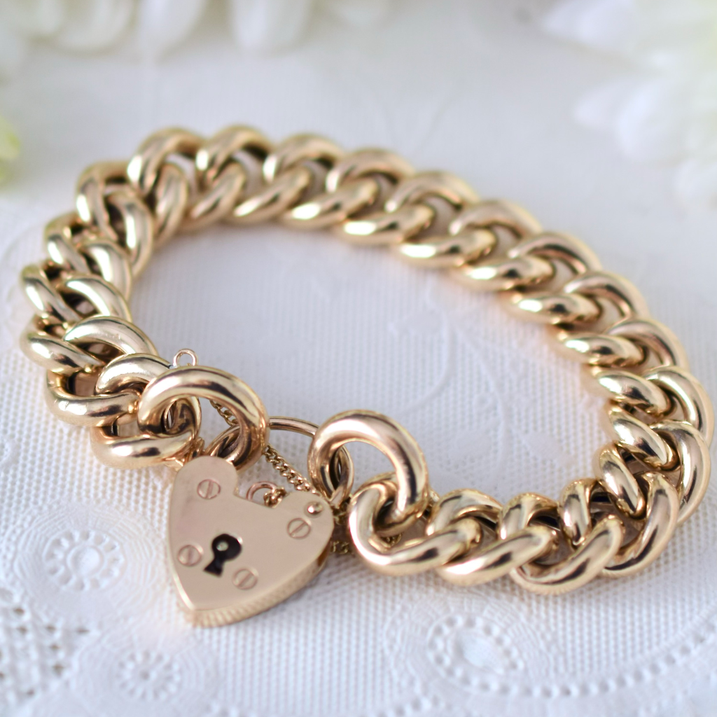Modern 9ct Yellow Gold Curblink Padlock Bracelet - 44 Grams