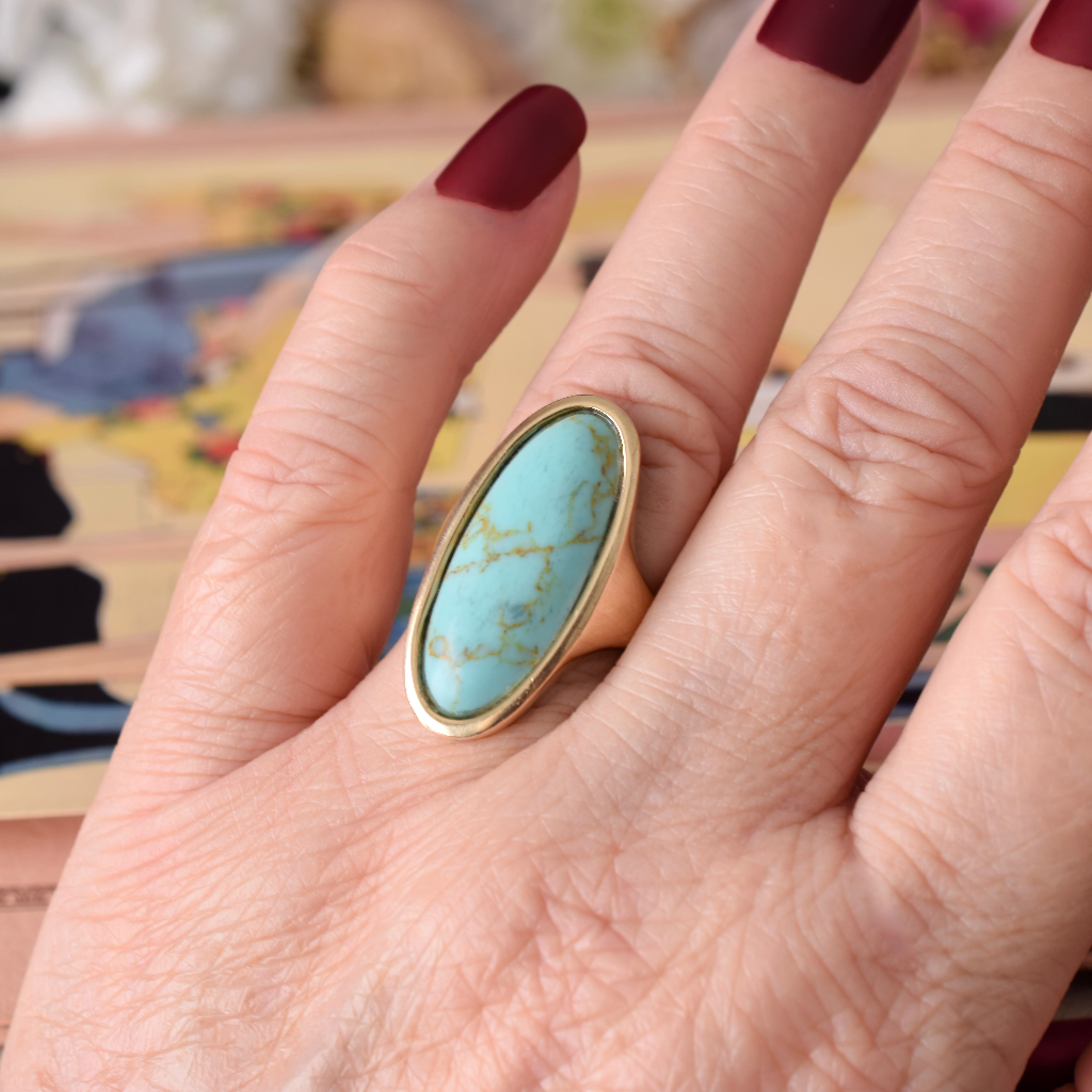 Modern 9ct Yellow Gold Turquoise Ring