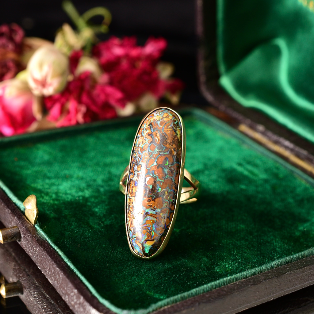 Vintage 9ct Yellow Gold Queensland Koroit Boulder Opal Ring