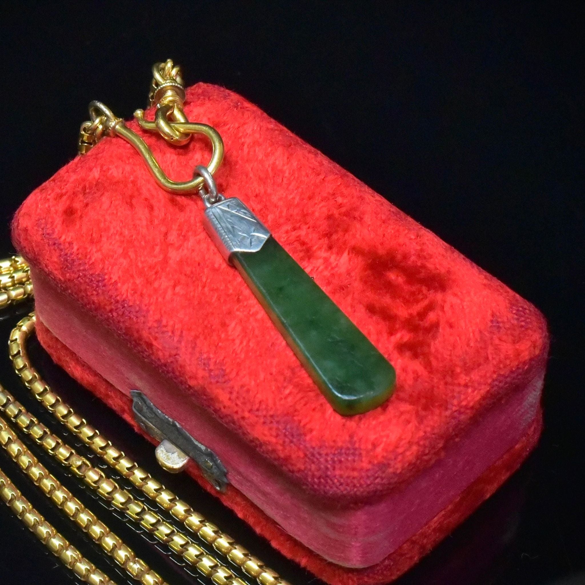 Antique Edwardian Sterling Silver Nephrite Jade Fob Pendant Circa 1900-1910