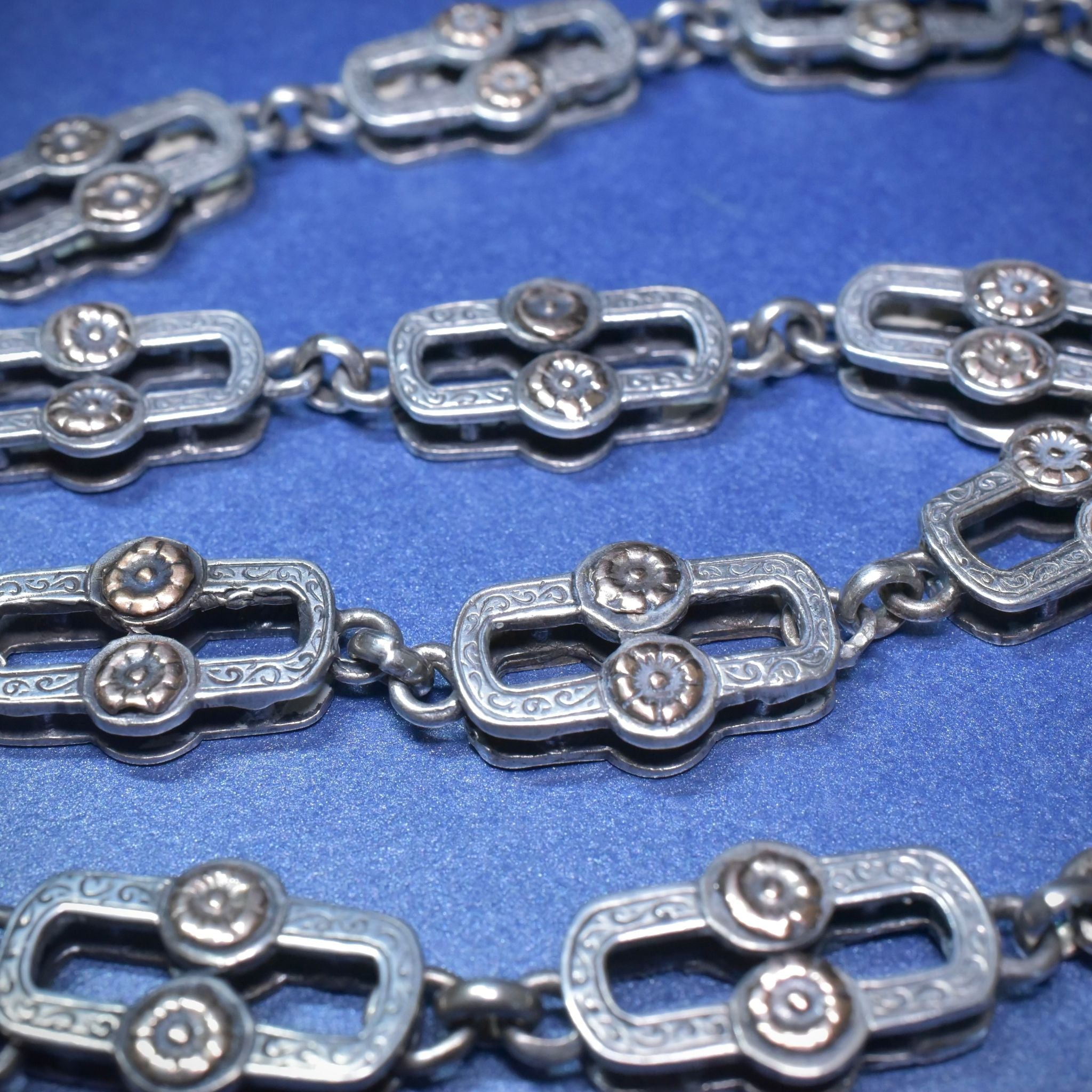Vintage Australian Sterling Silver - 9ct Gold Accents - ‘Day And Night’ Antique Style Fob Chain