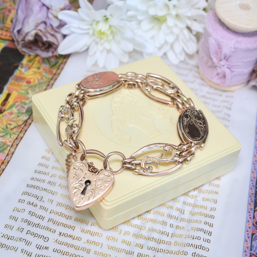 Vintage 9ct Rose Gold Gate And Panel Bracelet Circa 1940s