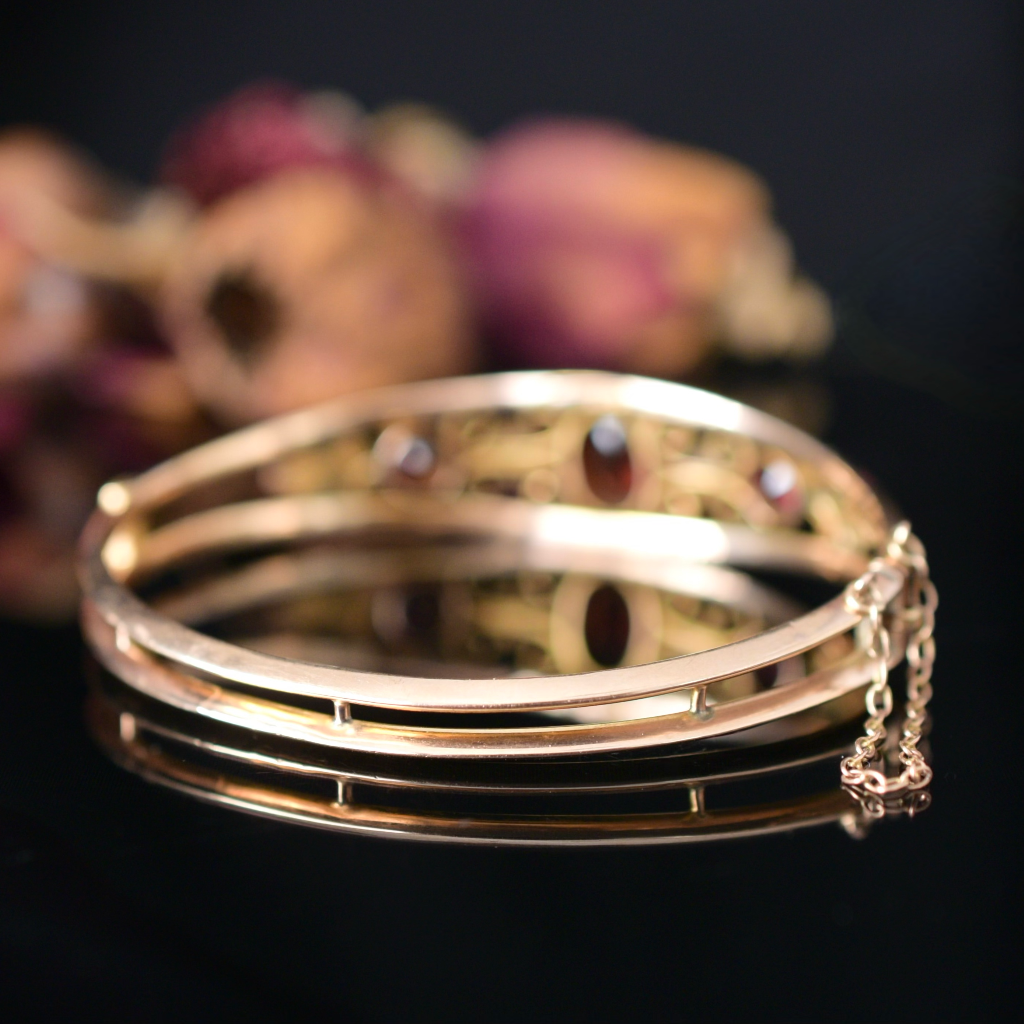 Antique Australian 9ct Rose Gold Garnet And Seed Pearl Bangle Circa 1910