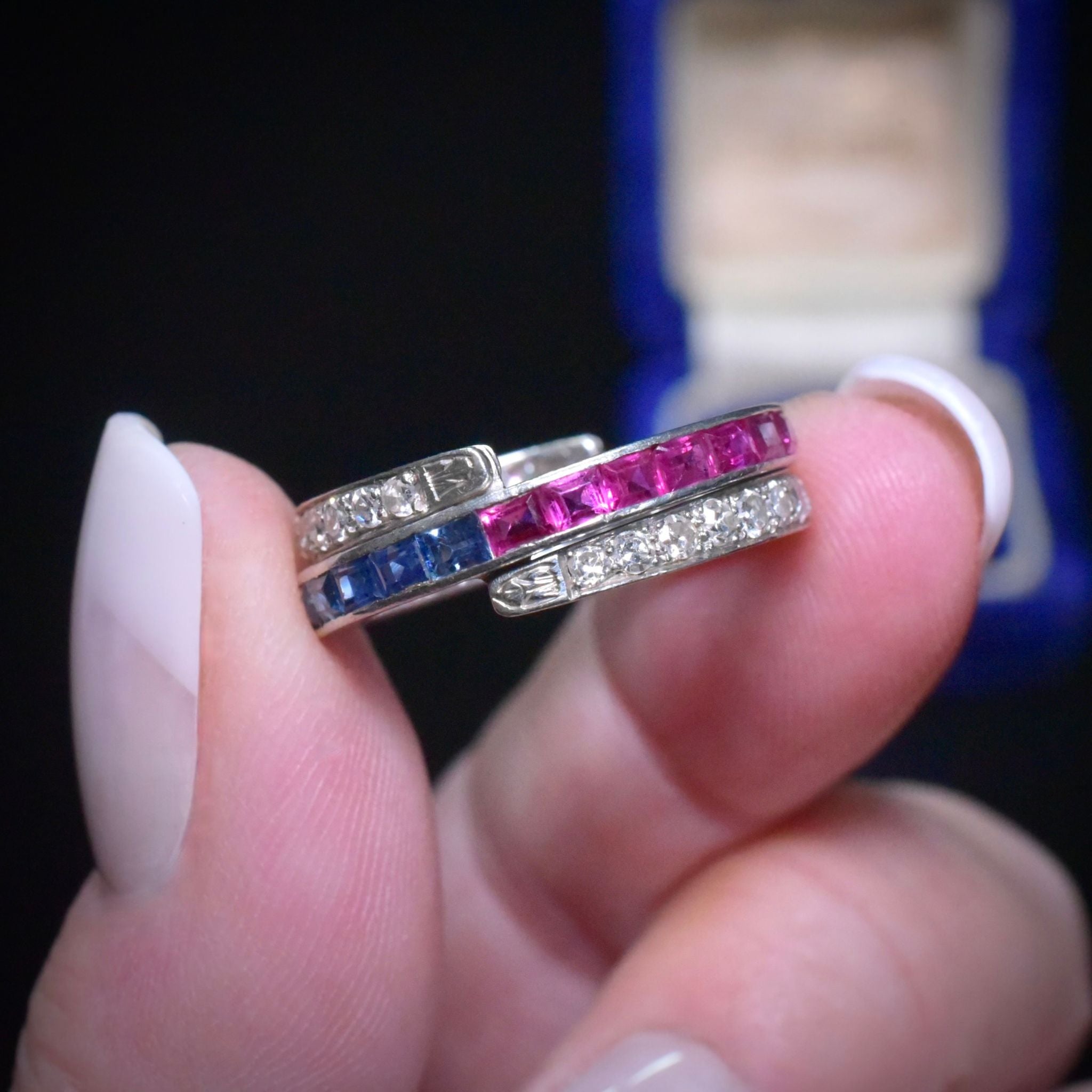 Superb Antique Art Deco Platinum Ruby Sapphire ‘Flip’ Ring Circa 1920’s