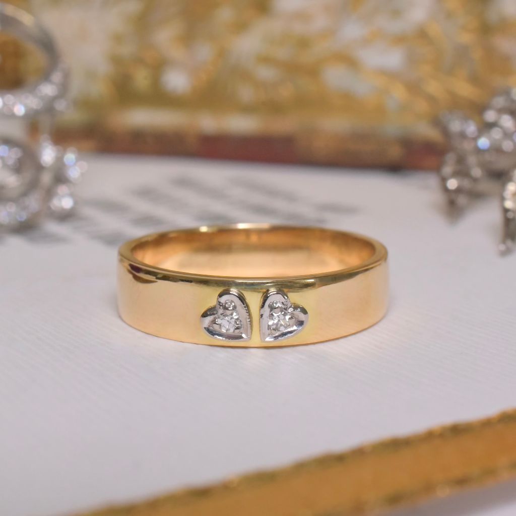 Vintage 18ct Yellow Gold Double Diamond ‘Hearts’ Ring