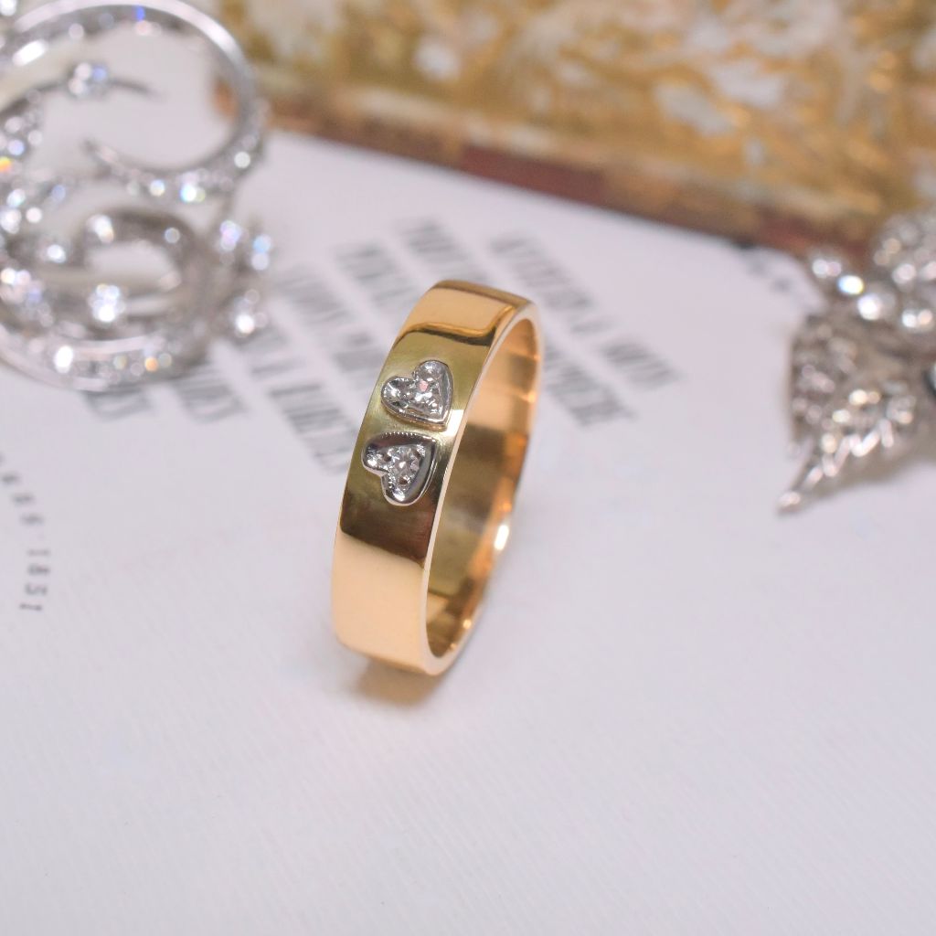 Vintage 18ct Yellow Gold Double Diamond ‘Hearts’ Ring
