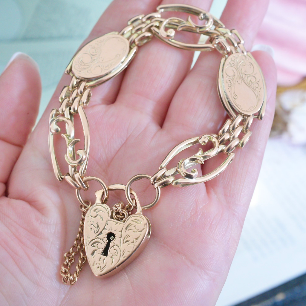 Vintage 9ct Rose Gold Gate And Panel Bracelet Circa 1940s