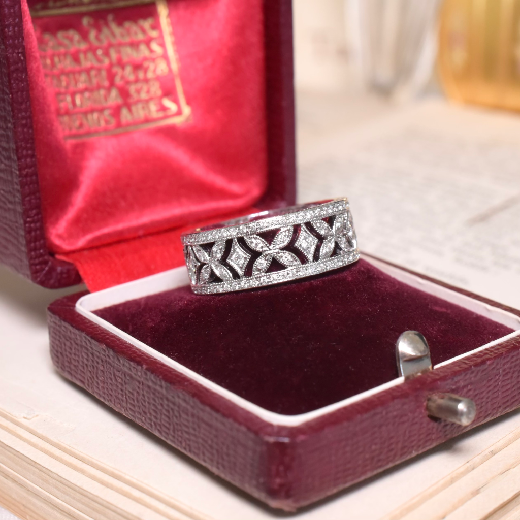 Modern 18ct White Gold Floral Diamond Wide Ring