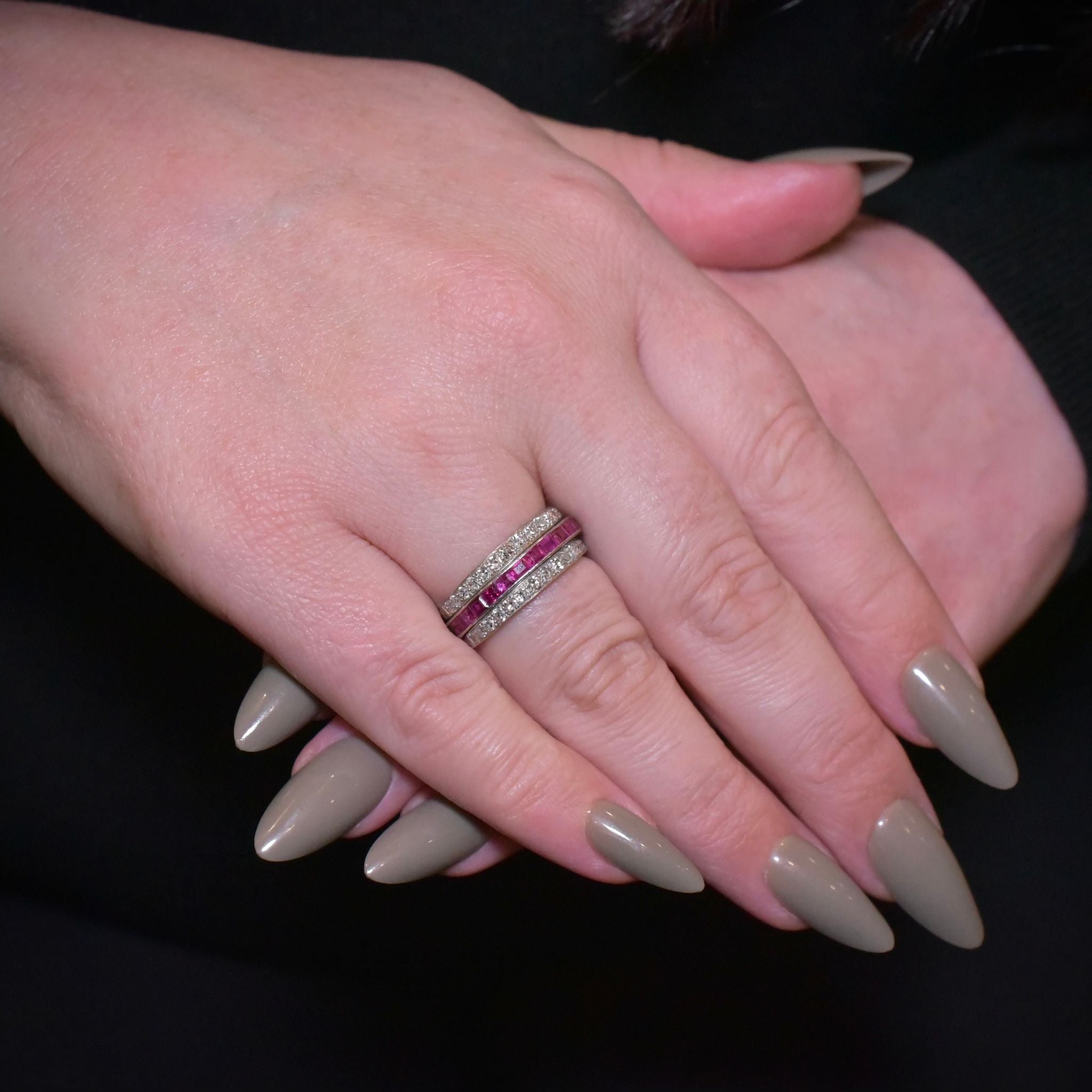 Superb Antique Art Deco Platinum Ruby Sapphire ‘Flip’ Ring Circa 1920’s