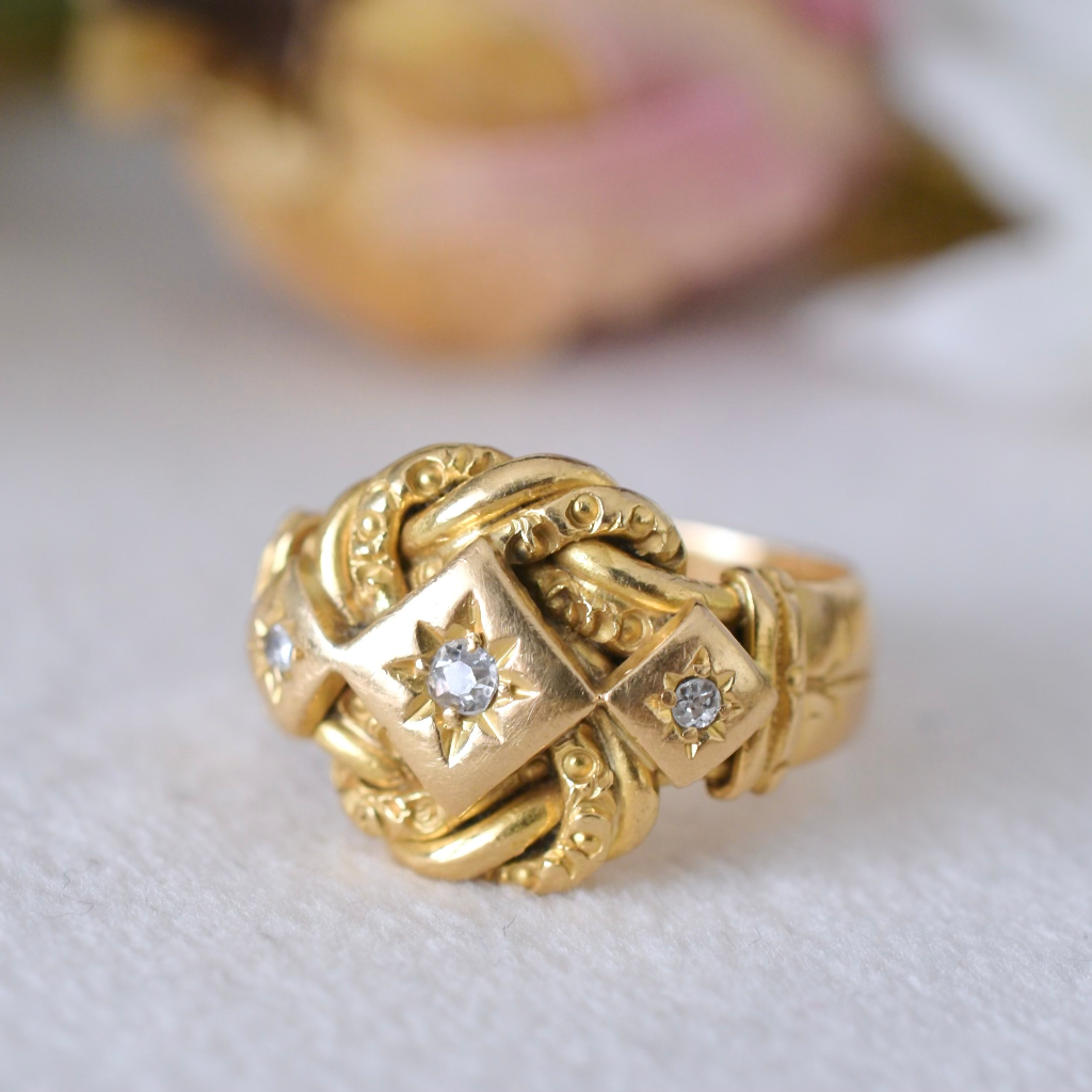 Antique Edwardian 18ct Yellow Gold Diamond ‘Lovers Knot’ Ring circa 1915