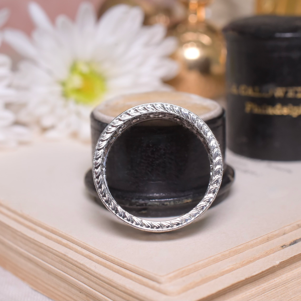 Modern 18ct White Gold Floral Diamond Wide Ring