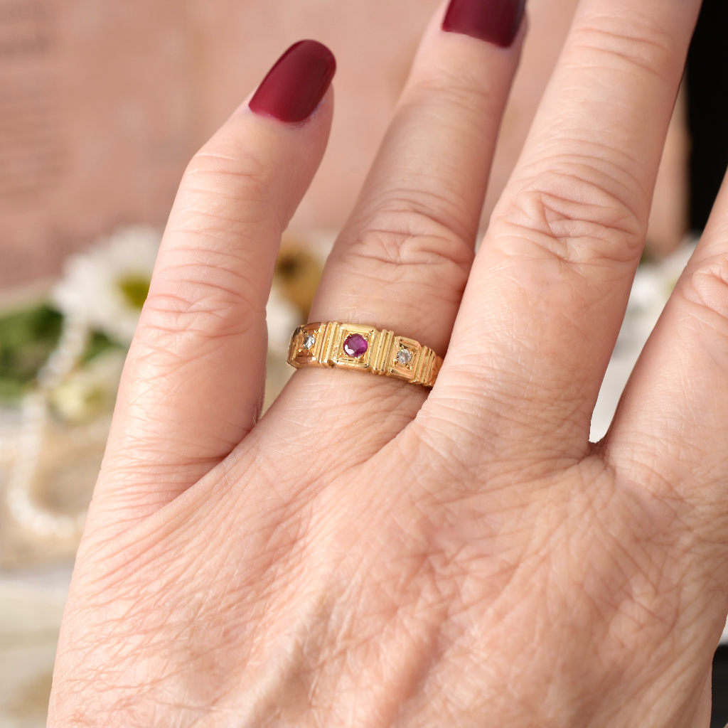 Modern 18ct Yellow Gold Ruby And Diamond Ring