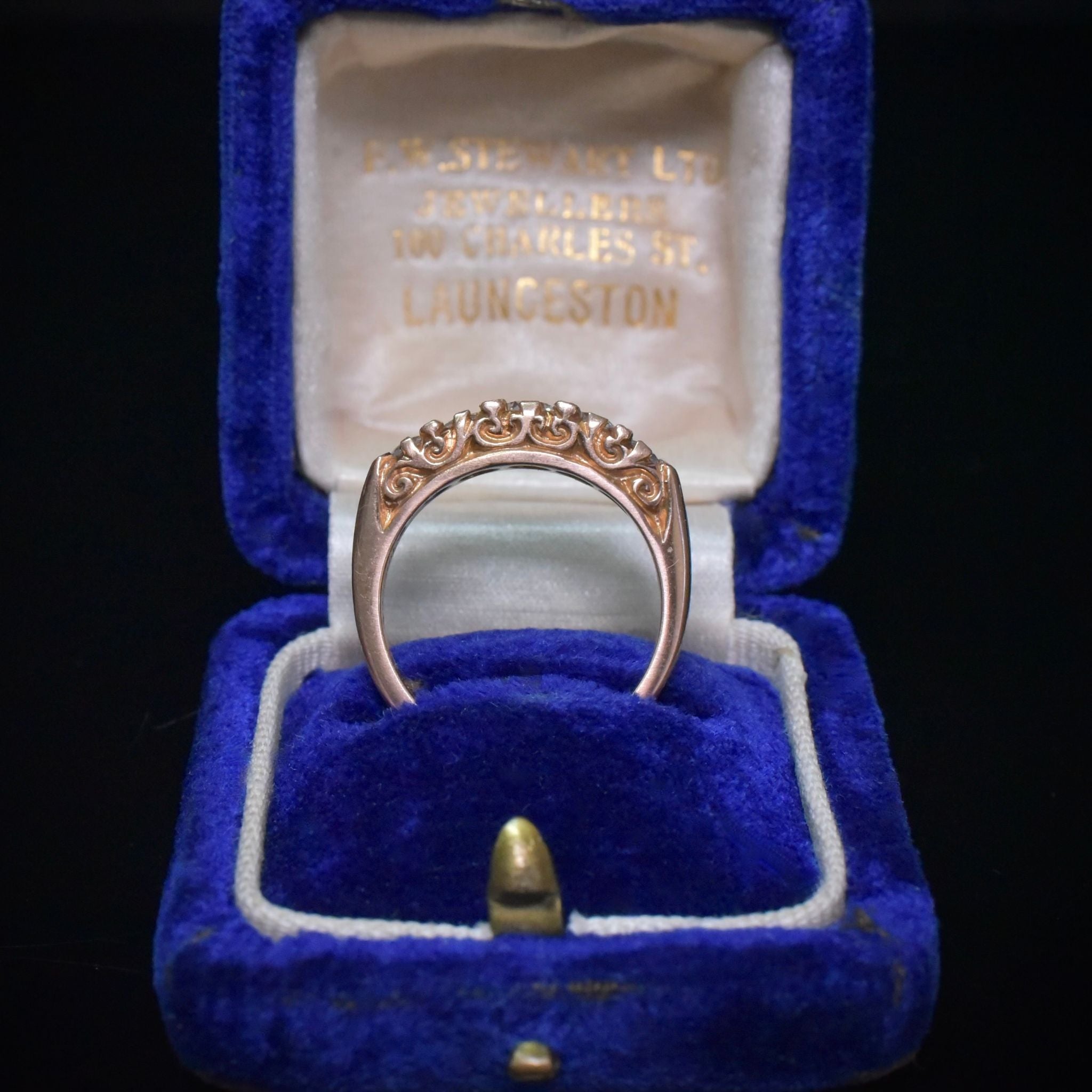 Contemporary, Antique Style, Australian Designer 18ct Rose Gold Five Diamond Half-Hoop Ring 0.76ct By Troy O’Brien
