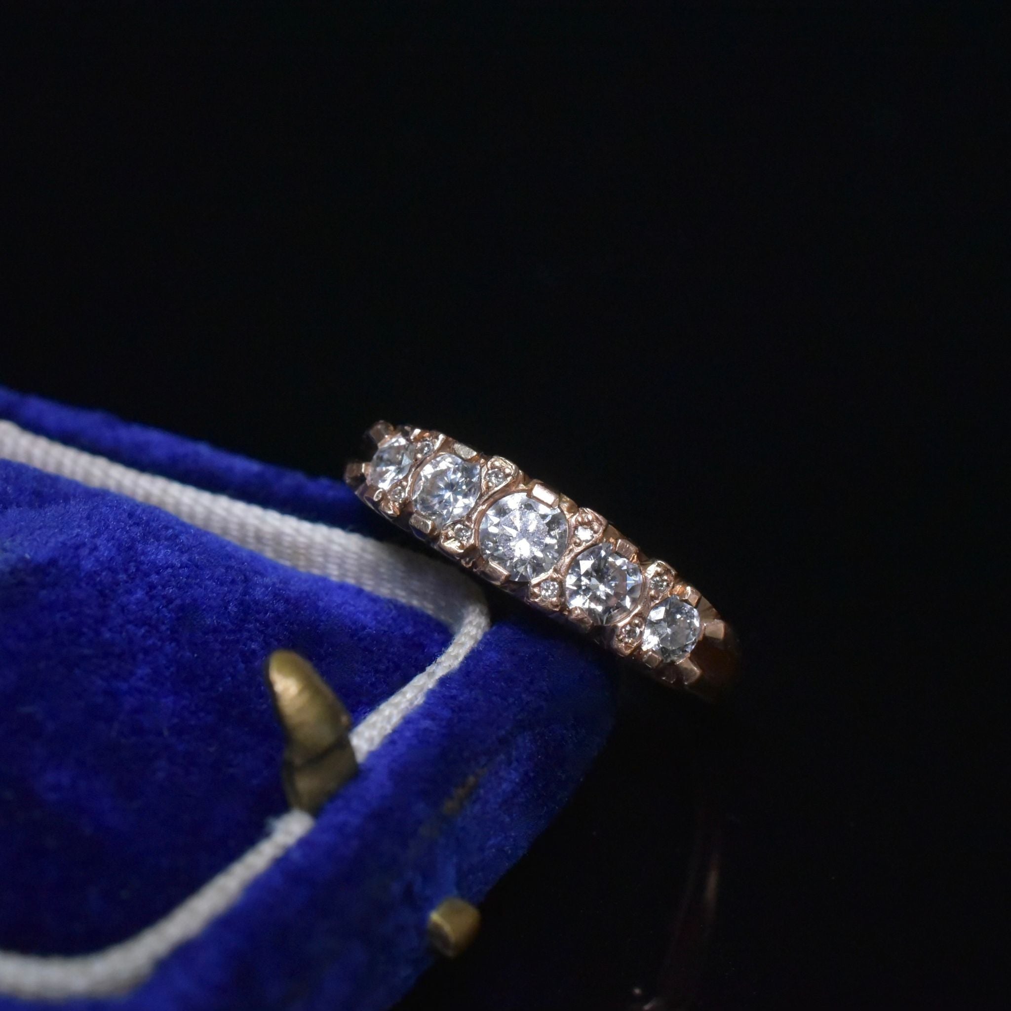 Contemporary, Antique Style, Australian Designer 18ct Rose Gold Five Diamond Half-Hoop Ring 0.76ct By Troy O’Brien