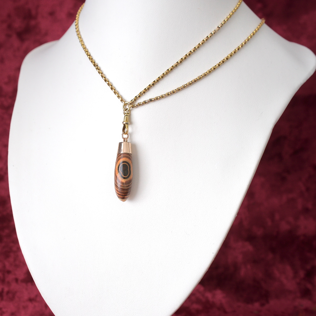 Antique Australian 9ct Rose Gold And Banded Agate Fob Pendant By ‘CARIS’ Of Perth W.A. Circa 1910