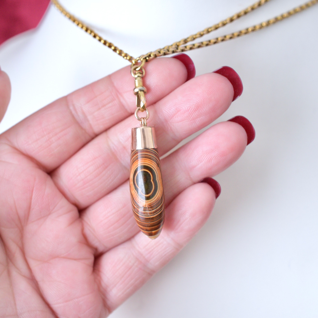 Antique Australian 9ct Rose Gold And Banded Agate Fob Pendant By ‘CARIS’ Of Perth W.A. Circa 1910