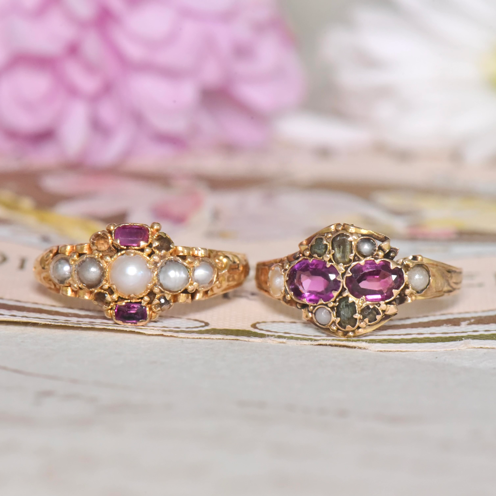 Antique Victorian 15ct Ruby And Seed Pearl Ring - Birmingham 1870