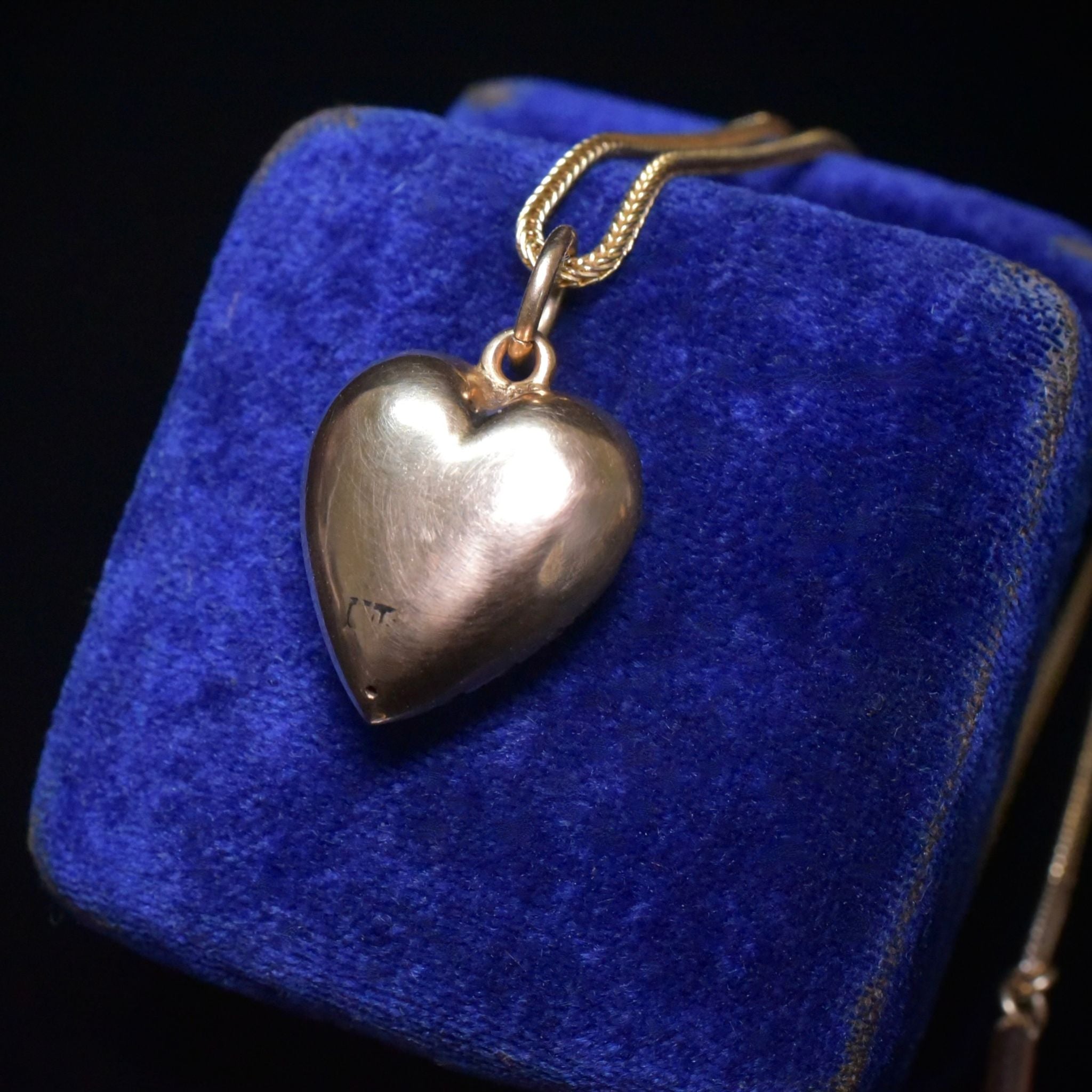Antique Edwardian Australian 9ct Rose Gold Puffed Heart Pearl Pendant And Original 9ct Gold Chain - Circa 1910-15