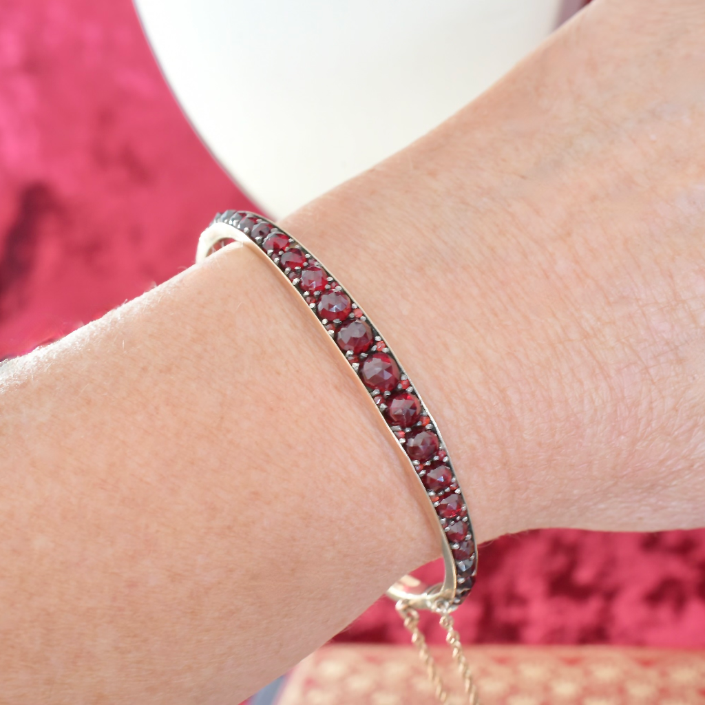 Antique Victorian Bohemian Garnet Bangle Circa 1895