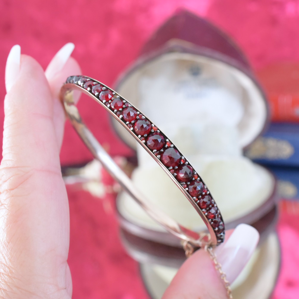 Antique Victorian Bohemian Garnet Bangle Circa 1895