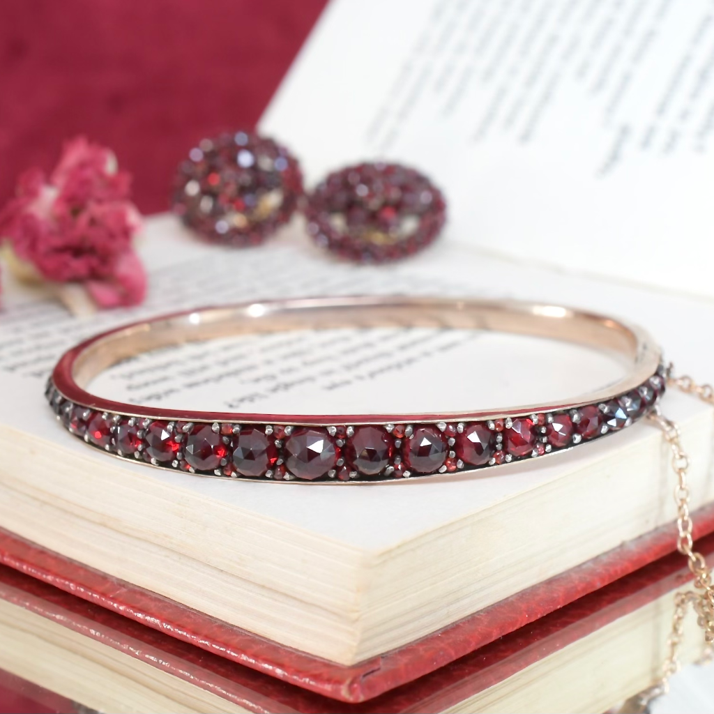Antique Victorian Bohemian Garnet Bangle Circa 1895
