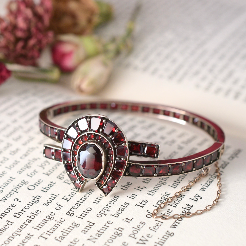 Antique Victorian Bohemian Garnet Crossover ‘Horseshoe’ Bangle Circa 1890’s