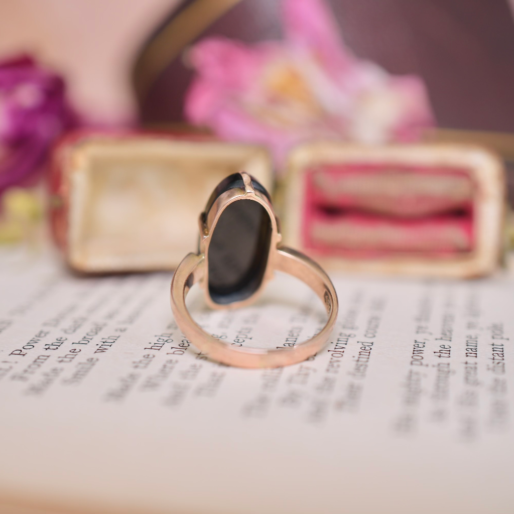 Victorian 9ct Rose Gold Carved Onyx Cameo Ring Circa 1890-1900