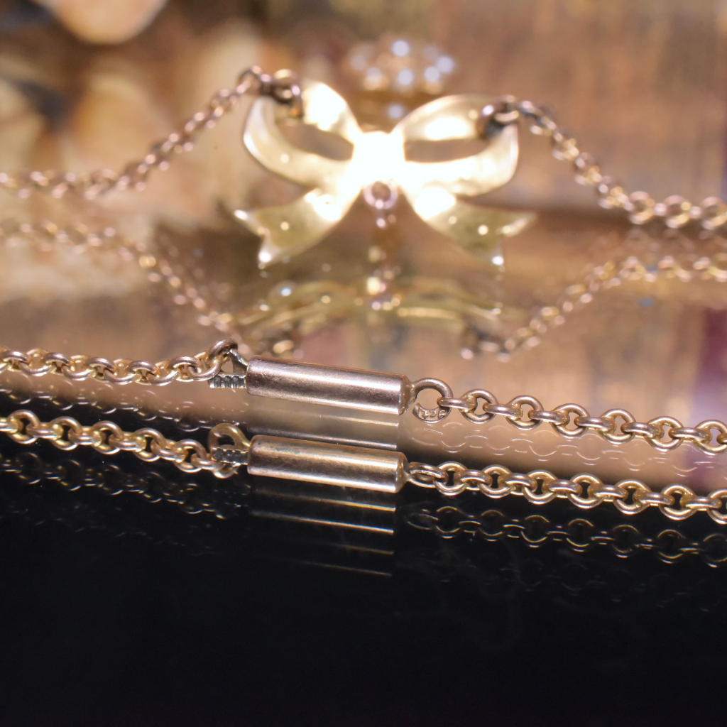 Antique Australian 15ct Yellow Gold Half Seed Pearl Necklace By William Drummond And Co. Circa 1900-1910