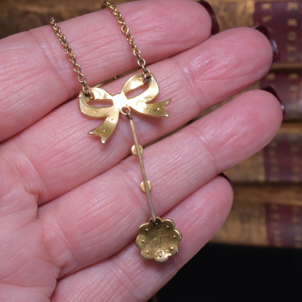 Antique Australian 15ct Yellow Gold Half Seed Pearl Necklace By William Drummond And Co. Circa 1900-1910
