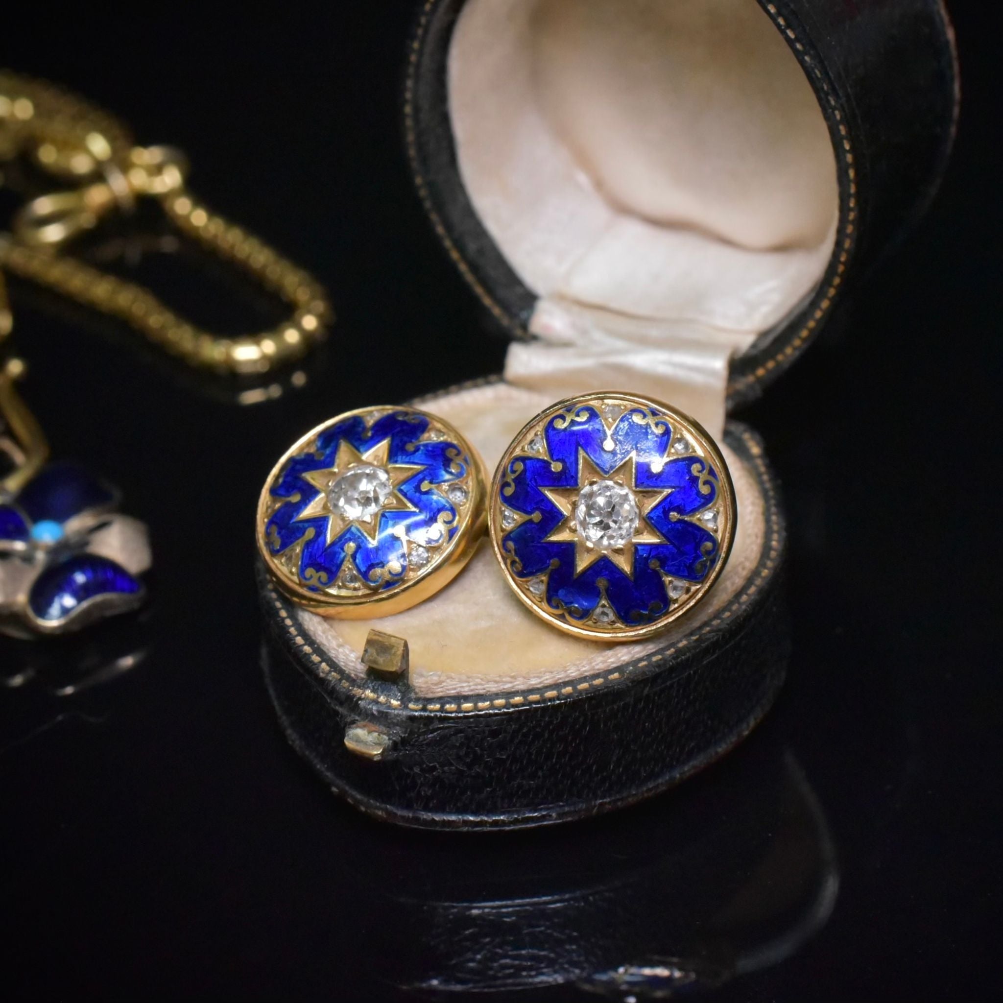 Modern 18ct Yellow Gold Diamond And Enamel Earrings