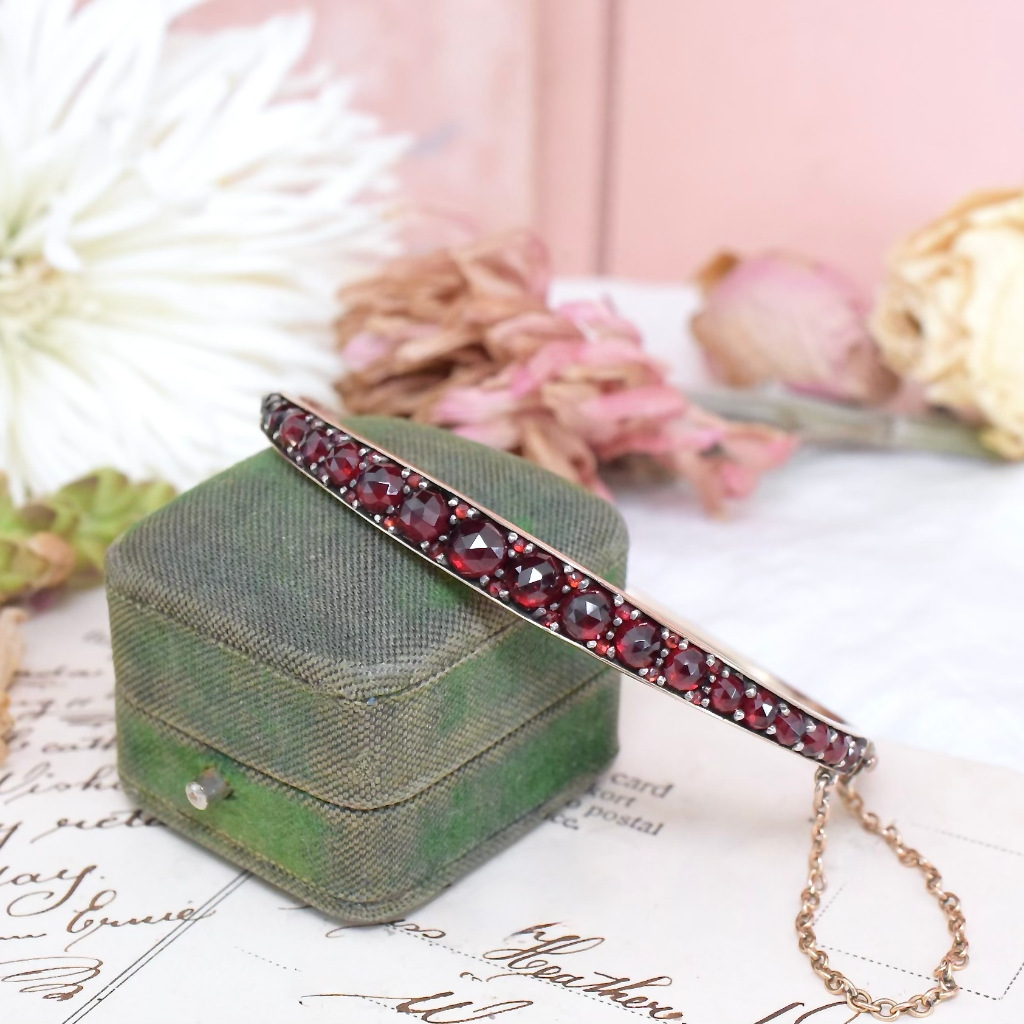 Antique Victorian Bohemian Garnet Bangle Circa 1895