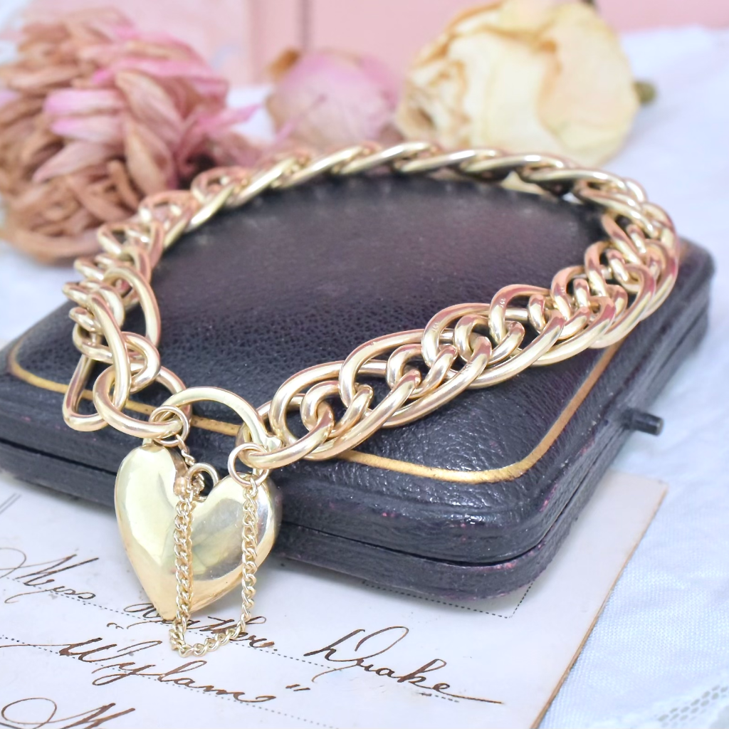 Contemporary 9ct Yellow Gold Fancy Double Curblink Padlock Bracelet