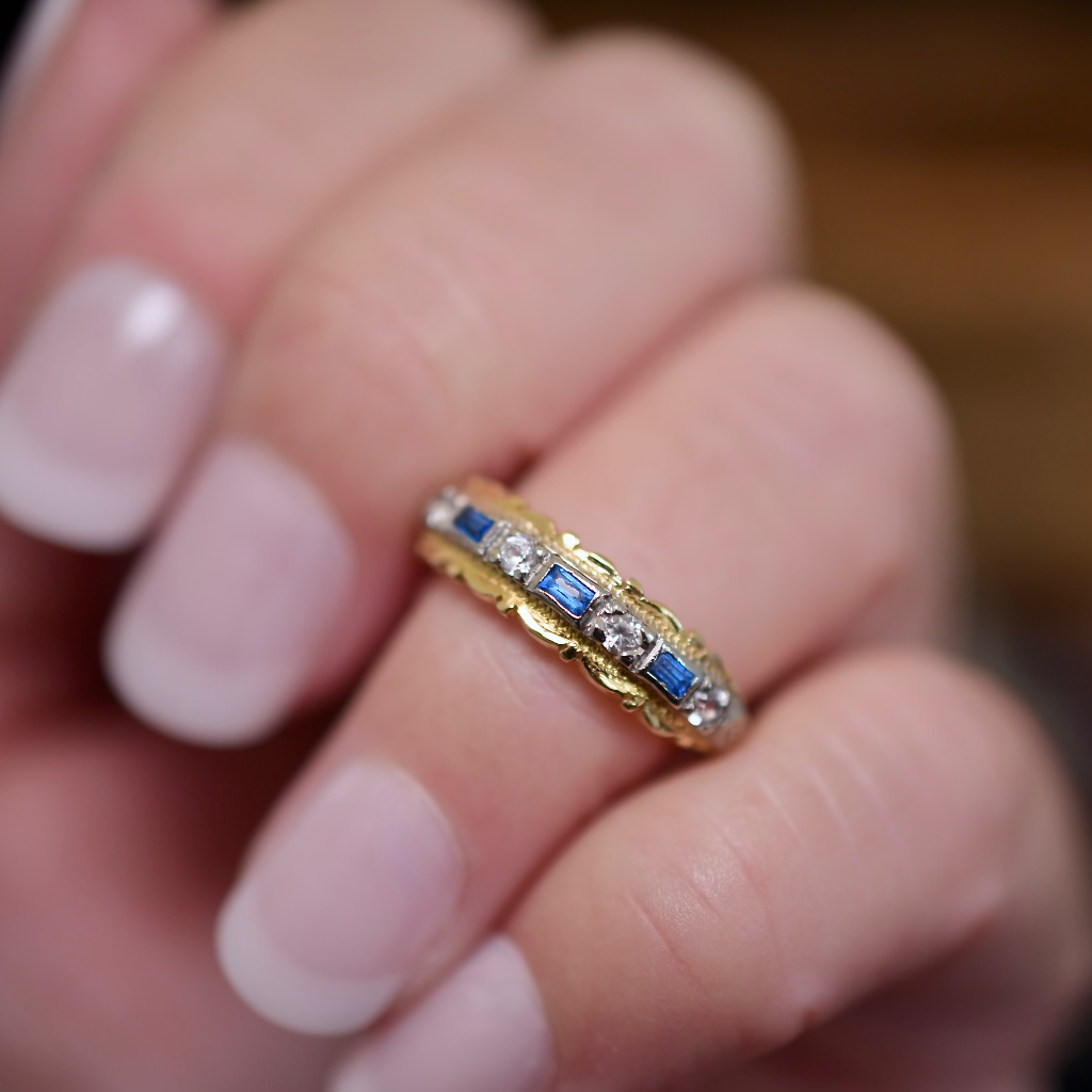 Vintage 18ct Yellow Gold Blue And White Spinel Ring Circa 1940’s