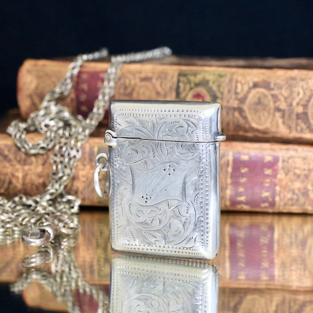 Antique Edwardian Sterling Silver Vesta Case By John Gilbert - Birmingham 1904